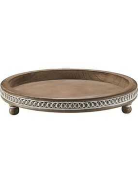 Wood Beaded Round Tray 12 Inch Rustic Farmhouse Coffee Table Decor Brown